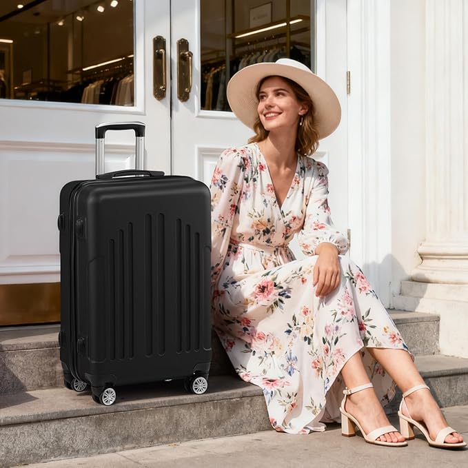 Karl home 28 Inch Check-in Luggage with Spinner Wheels, ABS Hardshell Checked Suitcase with TSA Lock, Durable Large Suitcase Rolling Luggage for Men Women, Black