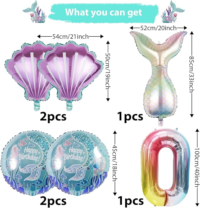 Mermaid Birthday Decorations Mermaid Balloons - Number 1 Balloons for Girls Under The Sea Mermaid Theme Baby Shower Birthday Favors