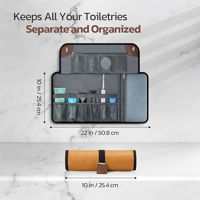 Toiletry Bag for Men, Travel Essentials Travel Toiletry Bag, Water-Resistant Compact Bathroom Roll Organizer for Hygiene, Shaving kit, Gifts for men (6.Khaki Yellow (PU Leather))