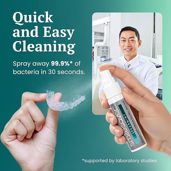 Smilesaver Retainer Cleaner Spray – Invisalign, Mouth Guard, and Denture Cleaner – Quick Oral Care for Aligner & Retainer Hygiene – Natural, Portable & Minty Fresh Oral Care Products (1oz)