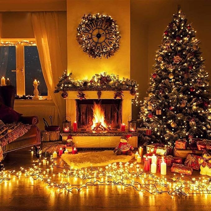 Christmas Decorations Outdoor String Lights - 25m/82ft 220 LEDs 8 Modes Memory Function End-to-End Extendable Plug in Waterproof Fairy Light for Thanksgiving Halloween Wedding Patio Decor - Warm White