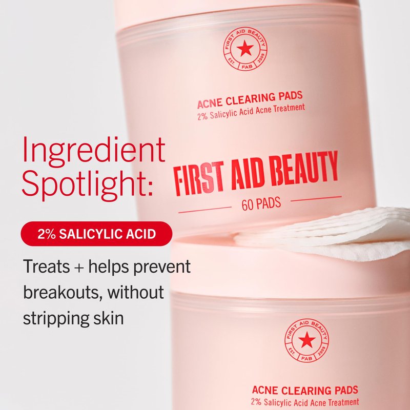 First Aid Beauty Acne Treatment Pads, 2% Salicylic Acid Maximum Strength Acne Pads for Face, Non-Drying Formula, Sensitive Skin, 60 ct