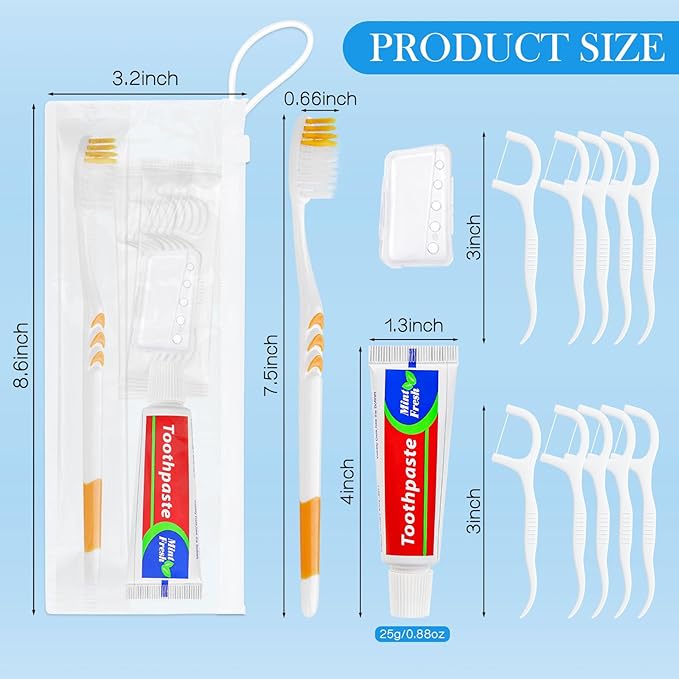 HOIQIRY Disposable Toothbrushes with Toothpaste Set - Pack of 10,Individually Wrapped Personal Hygiene Kits in Bulk 5-in-1 Travel Size Convenience Kits for Hotel,Camping,Guest,Homeless,Charity,Church