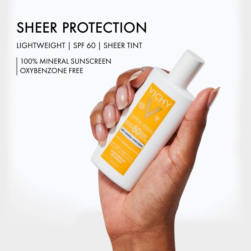 Vichy Capital Soleil Tinted Mineral Sunscreen for Face SPF 60, Titanium Dioxide Face Sunscreen, Travel Size Sunscreen, Water Resistant, Light weight Sun Protection Creams, Gels, & Lotions