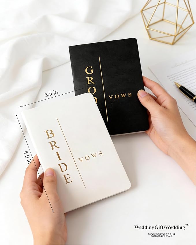 WeddingGiftsWedding Vow Books for Bride and Groom, His and Hers Vow Books for Wedding-Soft Touch Gold Foil Engraving, Engagement | Wedding Essentials