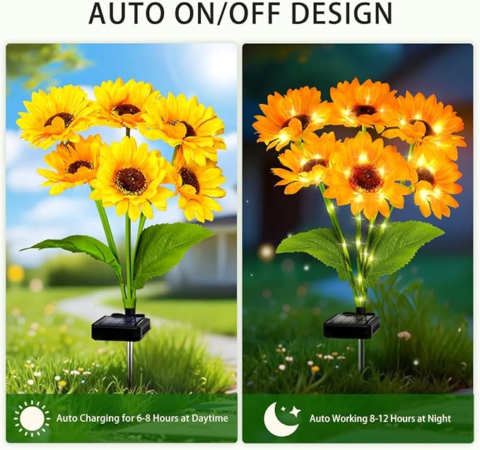 Solar Sunflower Lights 6 Pack with 36 Sunflower Solar Lights Outdoor Garden Decor Birthday Gift for Mom Women Grandma,Waterproof Solar Flower Garden Stake Lights for Yard Landscape Patio Lawn Pathway