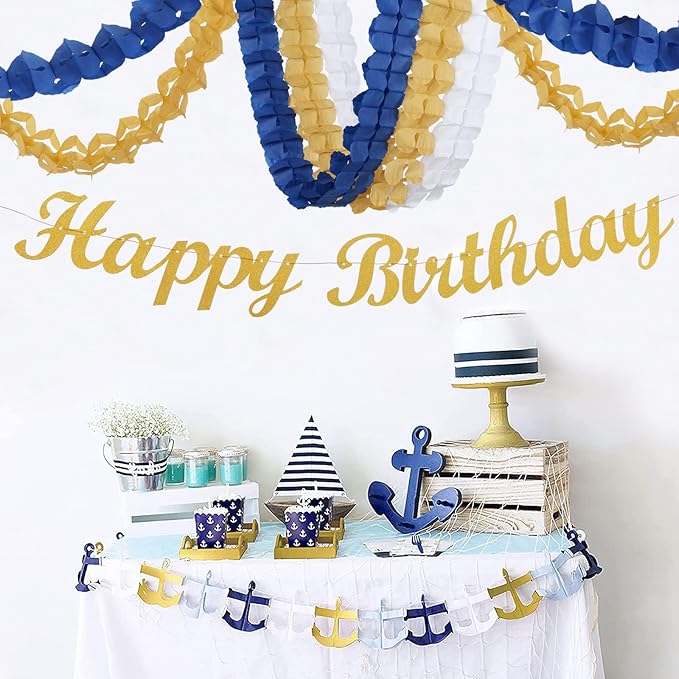 Navy-Blue White-Gold Party-Decorations Streamers Garland - 12pcs Royal Blue Graduation 2026 4-Leaf Paper Clover Streamer Men Boy Birthday Wedding Bridal Shower Flower Banners Fathers day Decor Ouruola