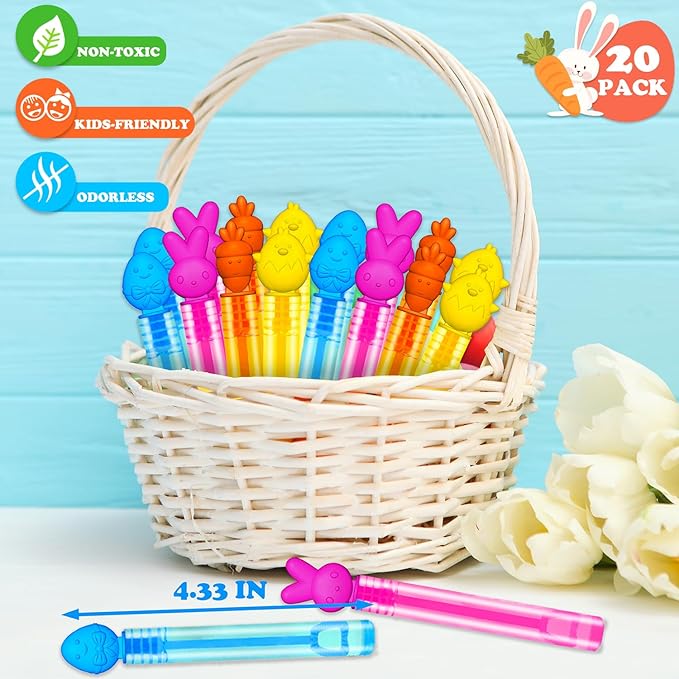 Easter Mini Bubbles Wands Toys Gifts for Toddlers,20 Pack Small Bubble Party Favors for Kids,Easter Goodie Gift Treat Bags Stuffers Basket Essentials,Non Candy Prize Stuff Pinata Fillers for Classroom