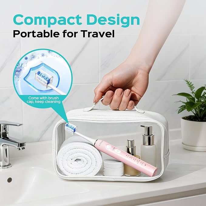 COSLUS Sonic Electric Toothbrush for Adults & Kids: 3 Intensities & 5 Modes Gum-Friendly for Deep Cleaning & Whitening - 2 Types of Heads for Family, Sensitive Teeth, Braces, Travel & Home, Pink, 1PC