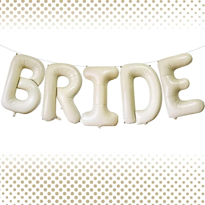 40 Inch Beige BRIDE Balloons, Giant Cream White Letters BRIDE Balloons Foil Mylar Helium White Letter Balloons for Bridal Shower Party Supplies Wedding Engagement Decorations Alphabet White BRIDE