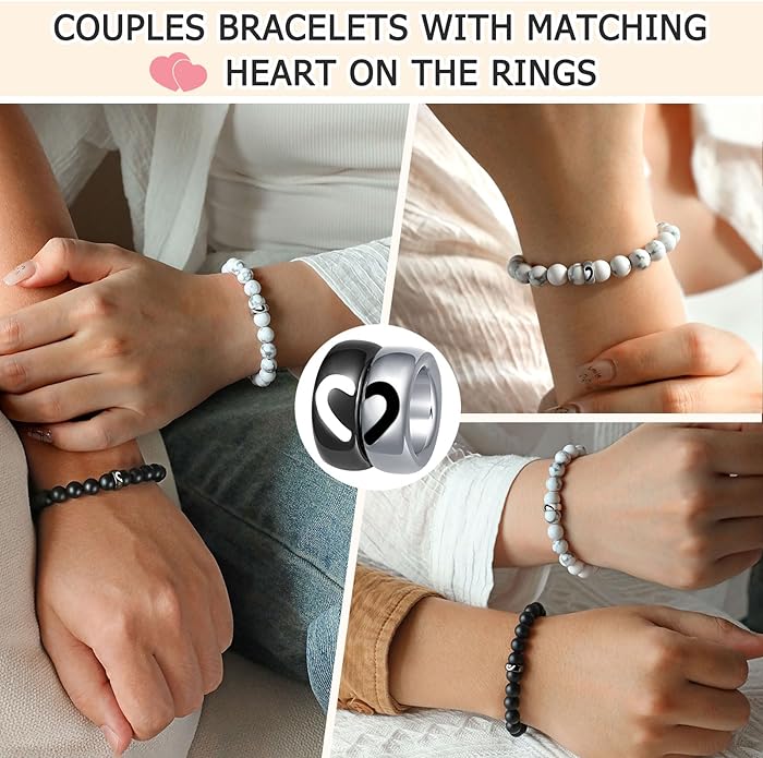 UNGENT THEM Matching Couple Ring Bracelets for Boyfriend Girlfriend Husband Wife Valentines Anniversary Birthday Engagement Gifts