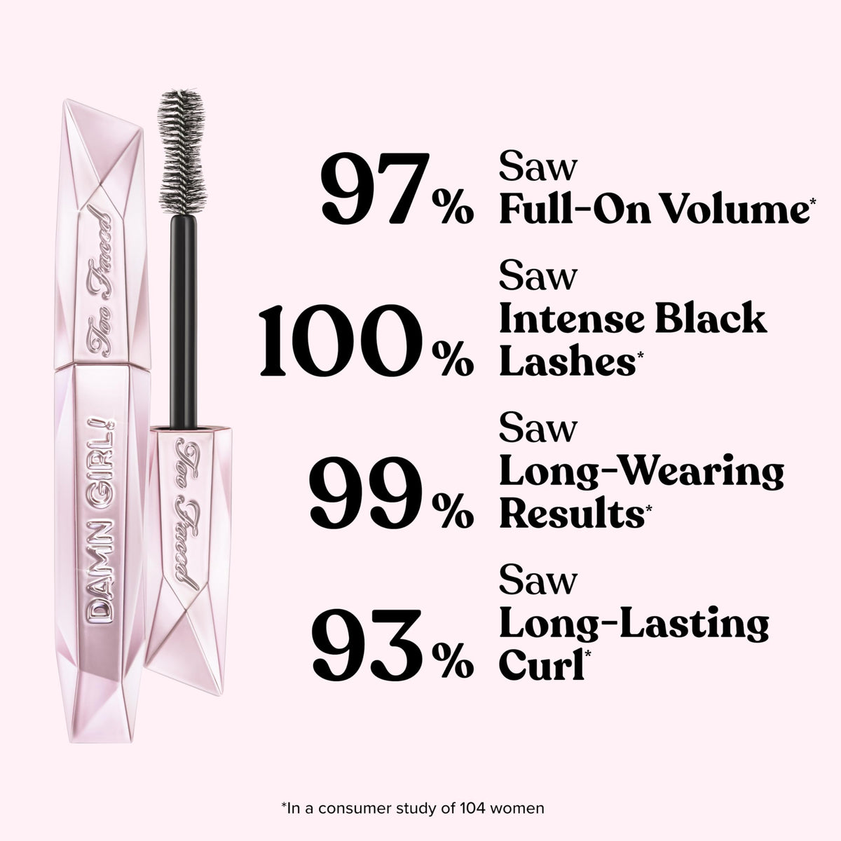 Too Faced Damn Girl 24-Hour Mascara | Volumizing, Lengthening + Curling for Smudge-Resistant Lashes, 0.44 Fl Oz