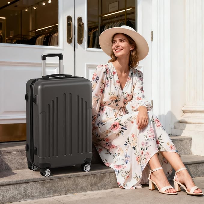 Karl home 28 Inch Check-in Luggage with Spinner Wheels, ABS Hardshell Checked Suitcase with TSA Lock, Durable Large Suitcase Rolling Luggage for Men Women, Dark Grey