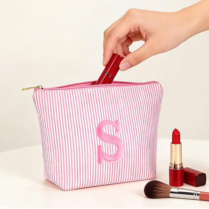 Travel Essentials - Portable Travel Makeup Bag Set for Women, Custom Portable Initial Travel Toiletry Bag, Makeup Pouch Organizer Cosmetic Bag Birthday Gifts for Women, Pink Letter D
