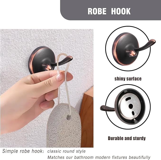 4-Piece Bathroom Hardware Set: Oil-Rubbed Bronze Bathroom Accessory Set, Towel Bars,Towel Ring,Toilet Paper Holder,Robe Hook, Wall Mounted,Optional Install Longer or Shorter Towel bar