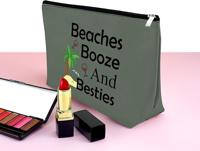 Mxrymvu Beach Gifts for Women Friends Makeup Bag Beach Lover Gifts Cosmetic Pouch Funny Vacation Themed Bag for Women Besties Birthday Christmas Graduation Present Travel Pouch（Gray）