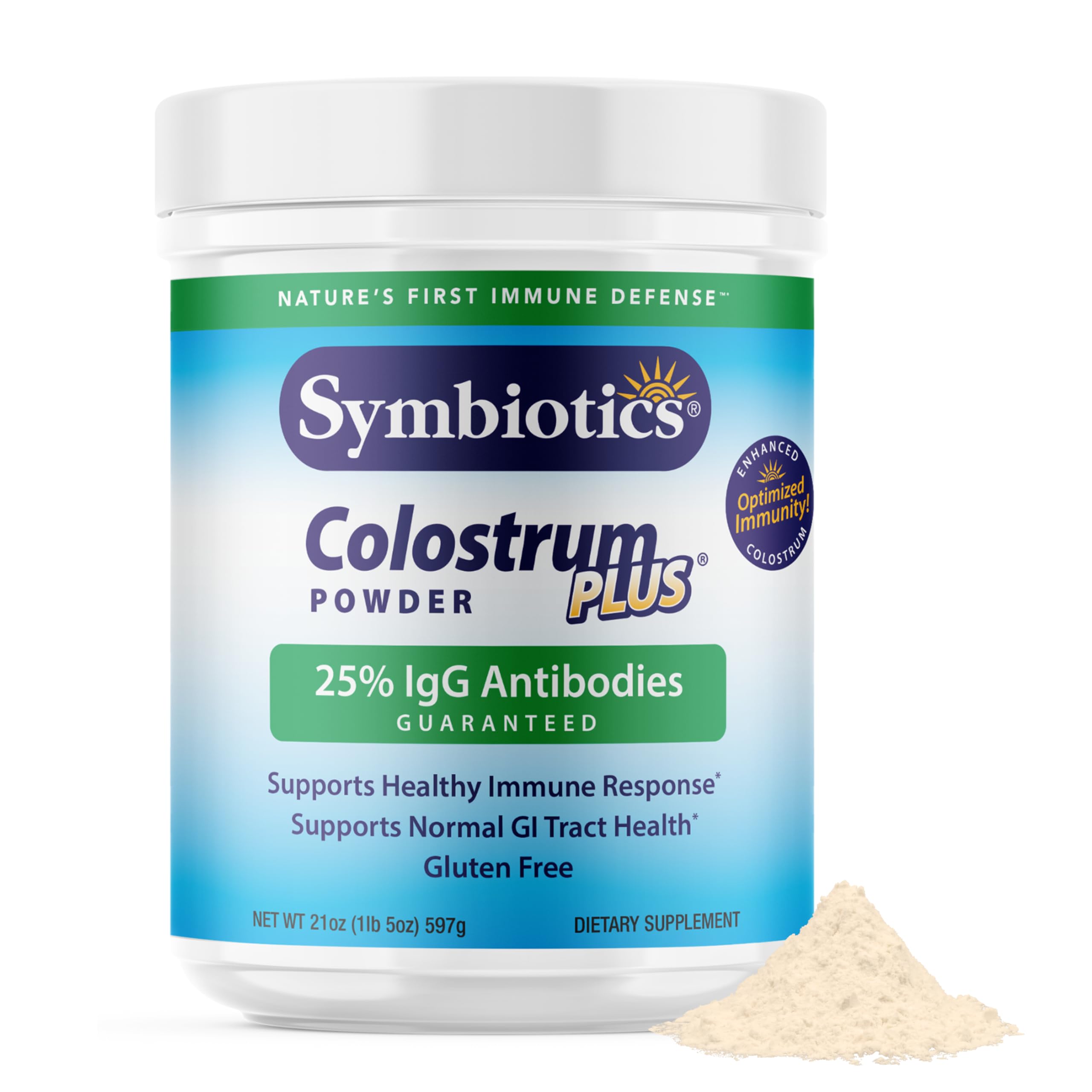 Symbiotics Colostrum Plus Powder 21 oz Immune & Muscle Recovery Support, 25% IgG Immunoglobulins, Gut Health & Training Resilience, Unflavored, Gluten Free - 21 oz