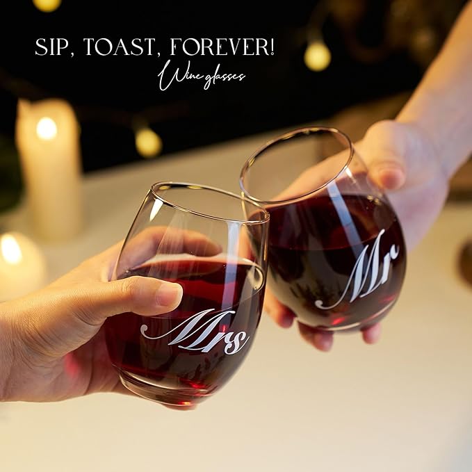 AW BRIDAL Wedding Gifts for Couples 2026, Mr and Mrs Wine Glasses with Decanter Set for Anniversary, Engagement Gift for Newly Engaged Couple, Bridal Shower Gift for Bride to Be