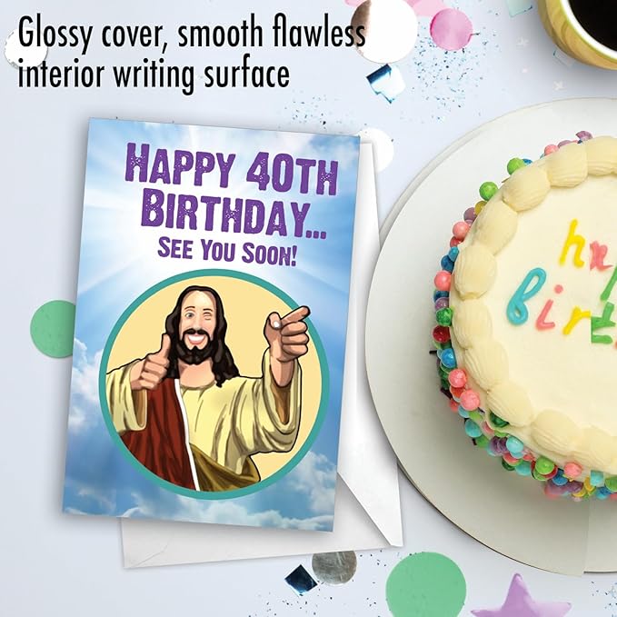 NobleWorks - Funny 40th Birthday Greeting Card - Joking God Humor Milestone, 40 Years Happy Bday Notecard with Envelope (1 Card) - See You Soon 40 C9064MBG