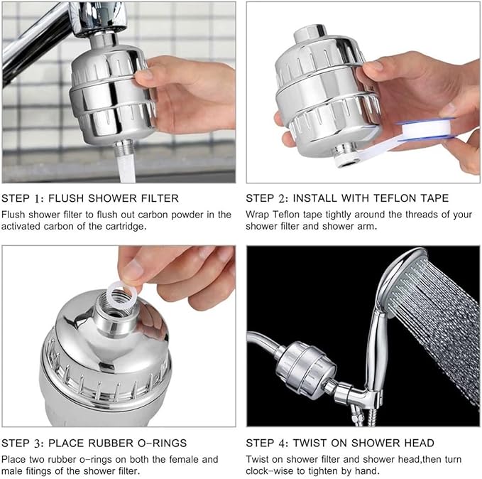 4 Pack 20 Stage Shower Filter Universal Replacement Cartridge Hard Water Purifier Removes Chlorine, Heavy Metals, Iron, Other Sediments, Water Softener with High Output