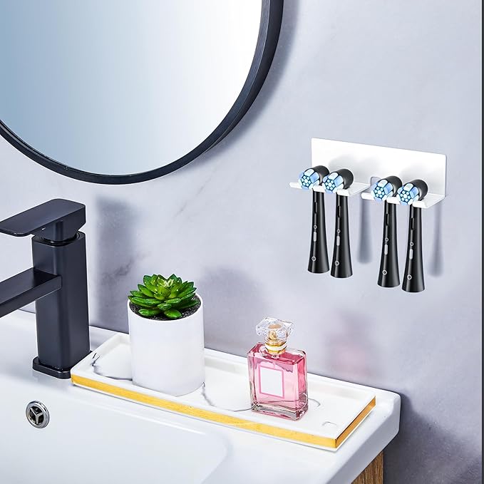 Electric Toothbrush Head Holder, Toothbrush Holders Wall Mounted, Electric Toothbrushs Holder, Bathroom Shower Tooth Brushing Holder, Tooth Brush Head Holder Organiser (White, Large)