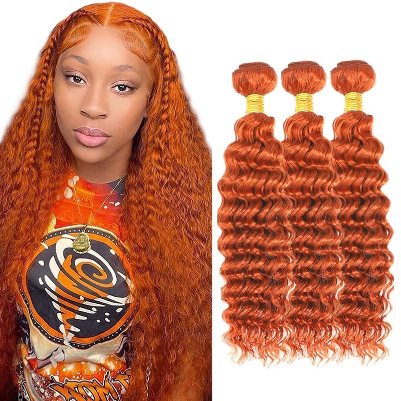 #350 Ginger Orange Bundles Human Hair Deep Wave Human Hair Bundles 12 12 12 Inch Orange Brazilian Hair 3 Bundle Unprocessed Virgin Remy Hair Extensions 50 Gram Per Bundle