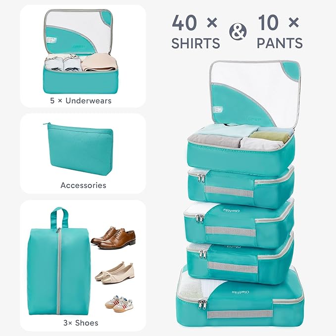 10 Set Packing Cubes for Travel, Gifts for Women Mom,Anti-Tearing Suitcase Organizer for Luggage with Shoe & Hanging Toiletry Bag,OlarHike Vacation Essentials & Accessories for Cruise Ship