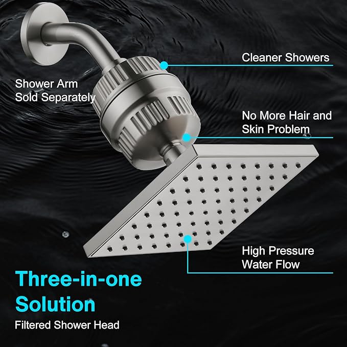 Cobbe High Pressure Filtered Shower Head Combo, Rain Shower Head with 20 Stage Shower Head Filter for Hard Water - Adjustable Replacement Remove Chlorine and Harmful Substances, Brushed Nickel