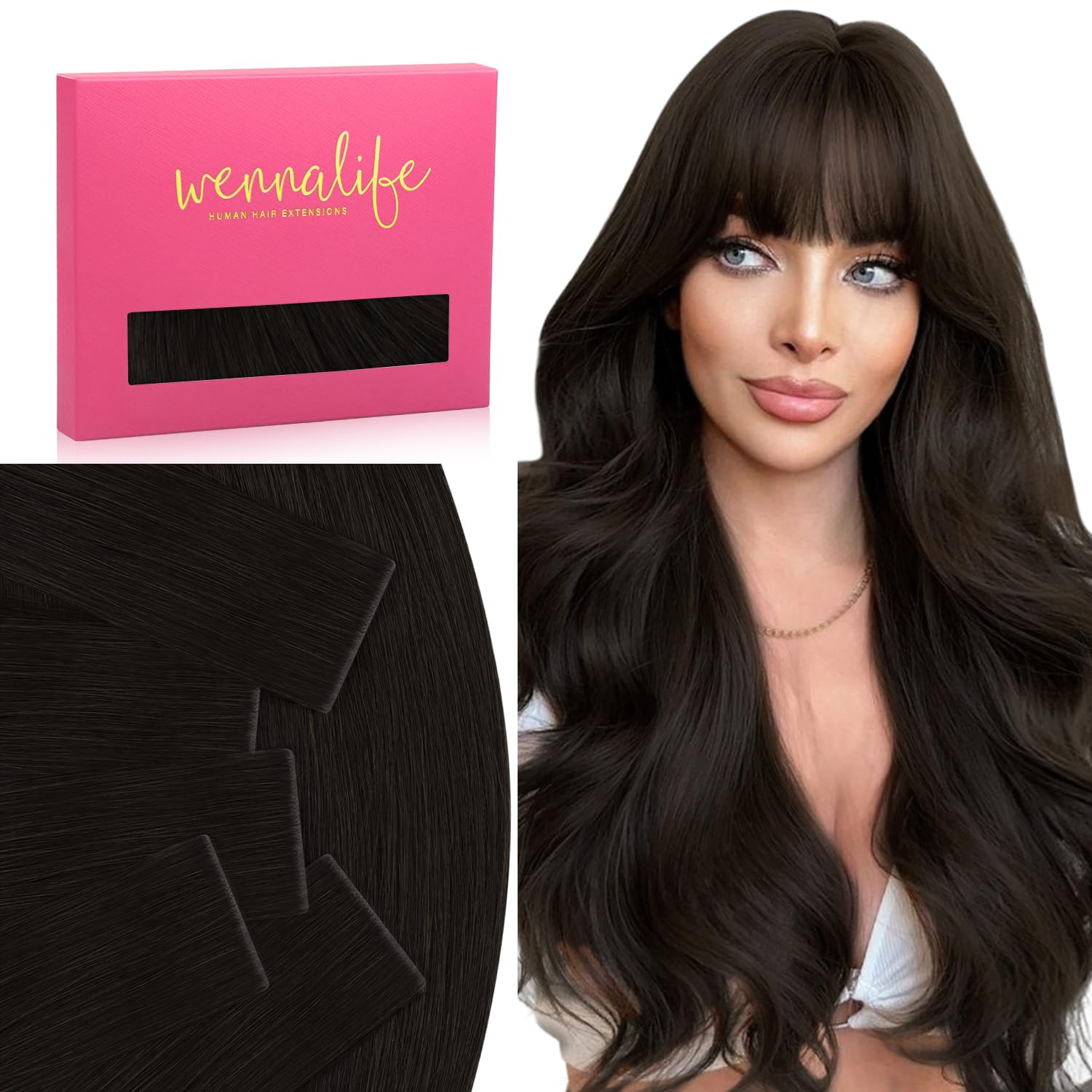 WENNALIFE Invisi Edge Tape in Hair Extensions Human Hair, 22 Inch 30g 10pcs Dark Brown Invisible Luxury Remy Hair Extensions Natural Seamless Injected Tape Ins Straight Extensiones De Cabello Humano