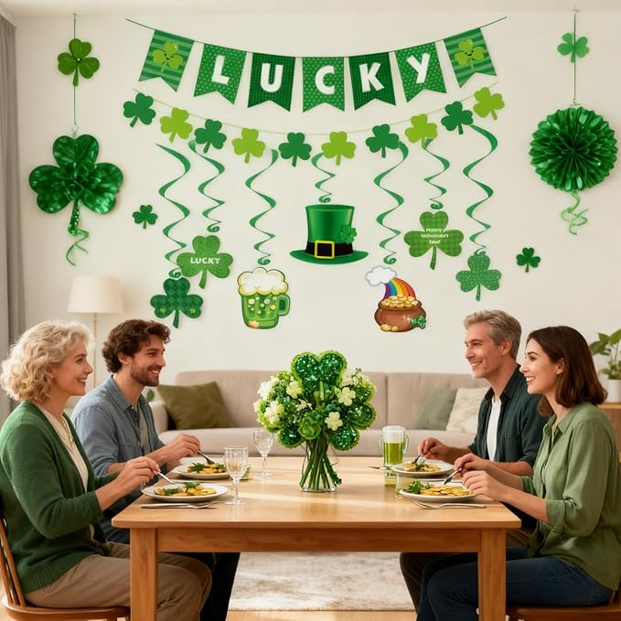 St. Patrick's Day Decorations Set for Party, Lucky Banner Shamrock Banner Garlands Hanging Swirls Clover Decor for Home St Patricks Day Party Supplies