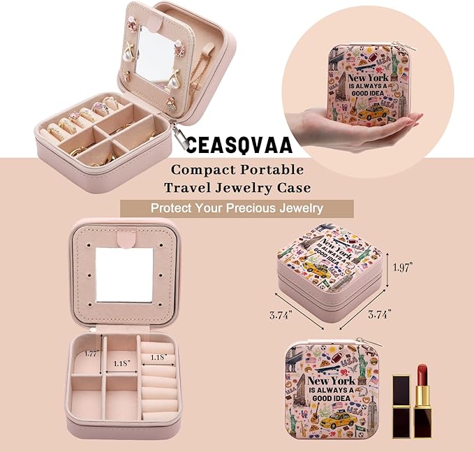 New York Travel Souvenirs Gift Jewelry Box, Welcome to New York City Themed Gifts for Traveller Women Friends, I Love NYC Travel Trip Favors Jewelry Case Organizer