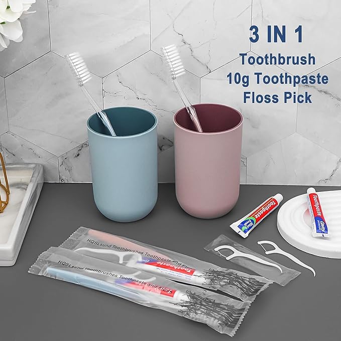 500pcs Disposable Toothbrushes with Toothpaste Floss Individually Wrapped, 2 Color Disposable Toothbrush,10g Toothpaste,Floss Pick,Bulk Toothbrush Kit for Homeless,Airbnb,Hotel