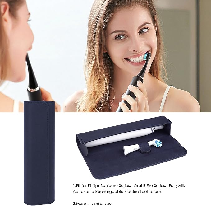 Travel Electric Toothbrush Case, Portable Containers Toothbrush Holder Storage Box, PU Toothbrush Travel Case Compatible with Oral-b Pro 1500 8000, Philips 4100, 5100 6100, 9900 (Dark Blue 2Pack)