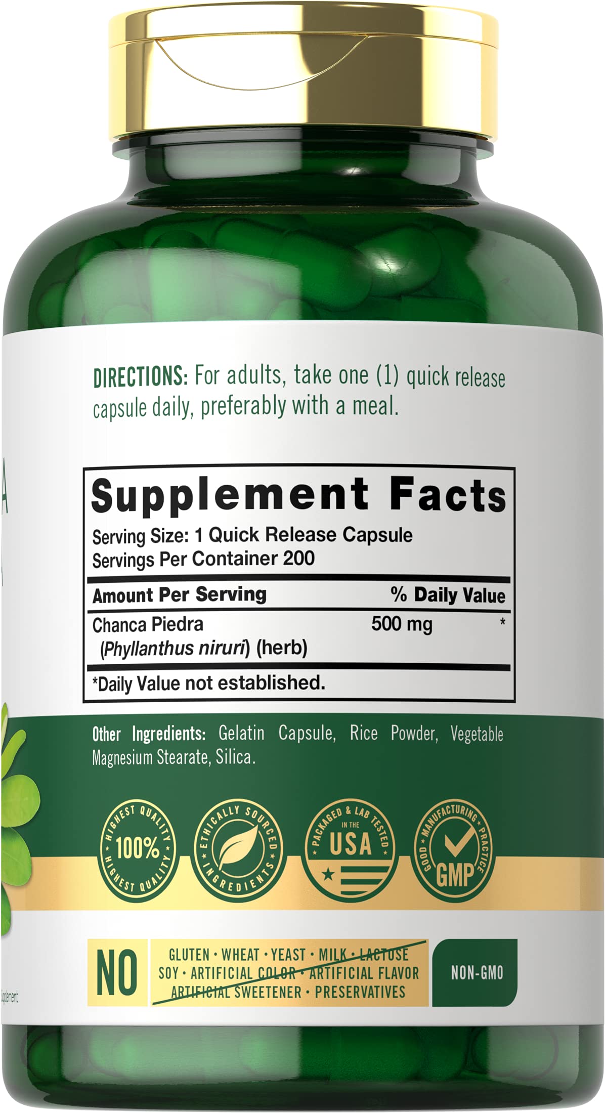 Carlyle Chanca Piedra Capsules | 500mg | 200 Count | Traditional Herb | Non-GMO and Gluten Free Supplement