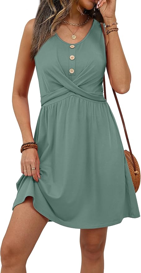 OFEEFAN Summer Dresses for Women Beach Fashion Sundresses Babydoll Dress Button Down Boho Dresses Cute Cross