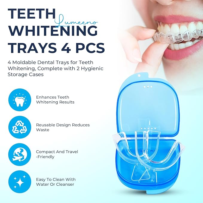 Moldable Teeth Trays for Whitening - 4 Pcs Trays with 2 Pcs Cases - Compatible with Opalescence Teeth Whitening Gel