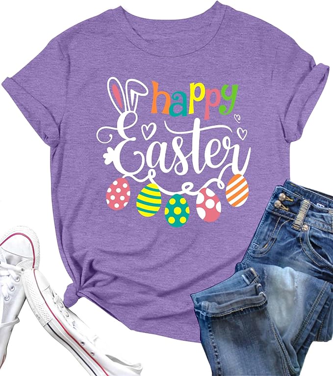 LAZYCHILD Women Easter Teacher Shirts: Funny Treat All with Kindness T-Shirt Bunny Rabbit Tee Tops