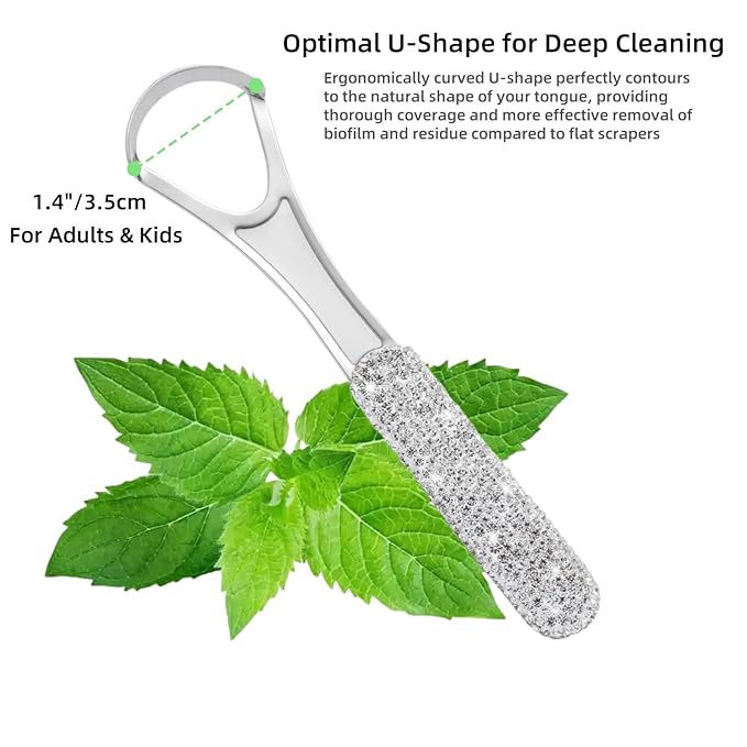 Tongue Scraper Bling Metal Tongue Cleaner for Adults & Kids Diamond Stainless Steel Tongue Scrubber for Oral Care & Hygiene(Red)