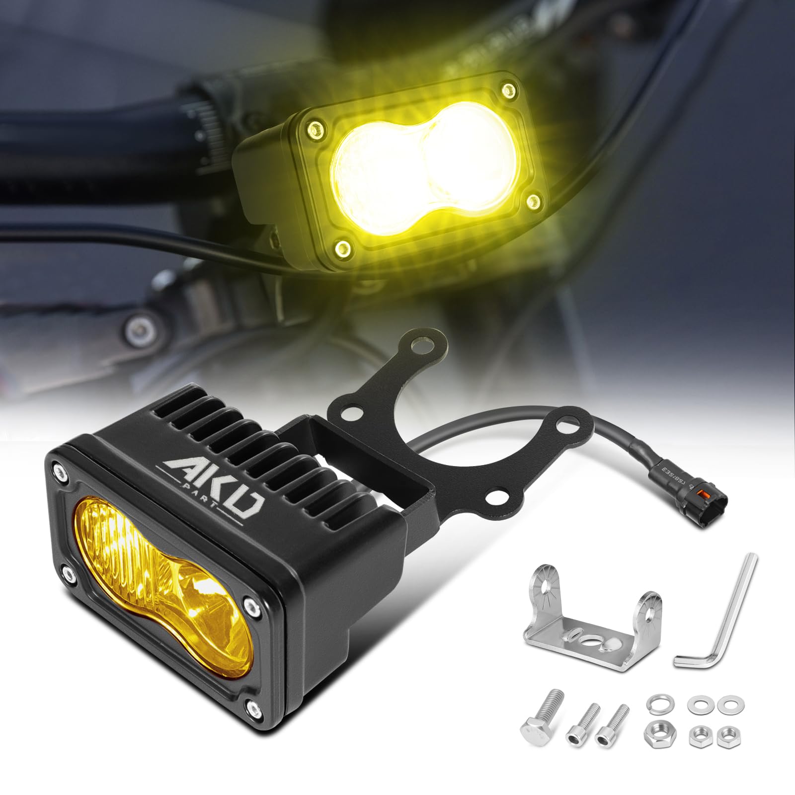 AKD Part Headlight Kit for Sur-Ron Segway X260 3 Inch 20W Spot Flood Combo CREE LED Pod Lights Yellow LED Light Bar for Dirt Bik