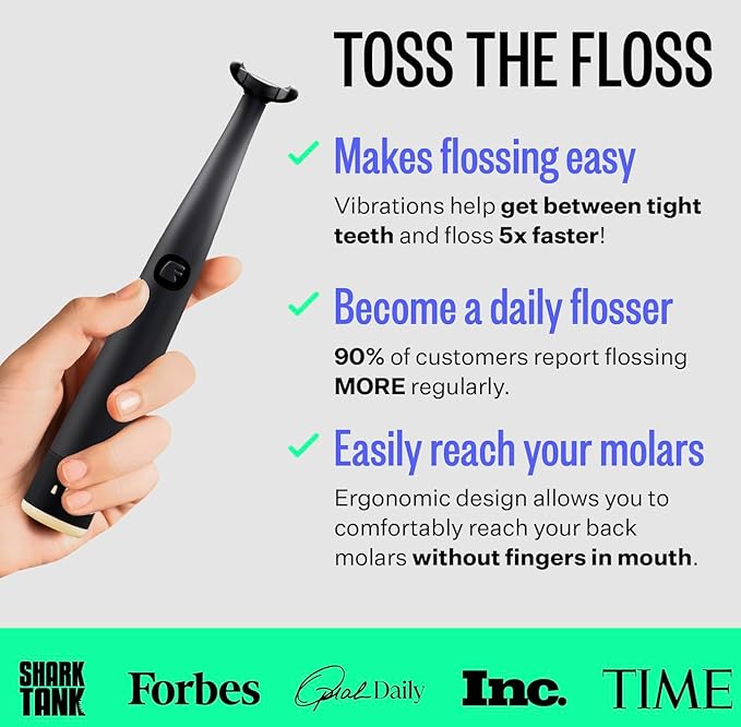 FLAUS Electric Flosser (Shark Tank) 3 Speeds + 45 Refill Heads w/Gentle Gliding Floss for Sensitive Gum Care - Water Flosser Alternative, Dentist Recommended Tooth Flossers, Eco Dental Floss Picks