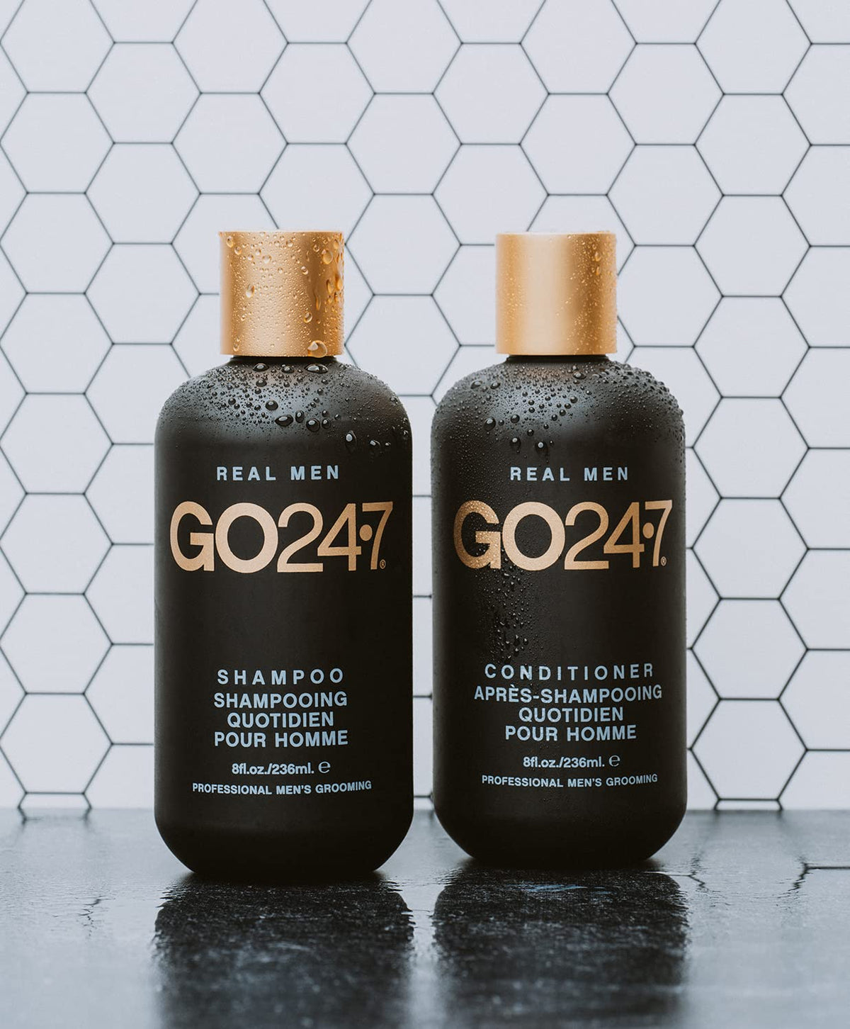 GO247 Daily Shampoo - Gentle Daily Cleanser for Men - Hydrates, Strengthens & Revitalizes Hair - Infused with B5 & Soy Proteins - Light Citrus Herbal Scent, 8 Fl Oz