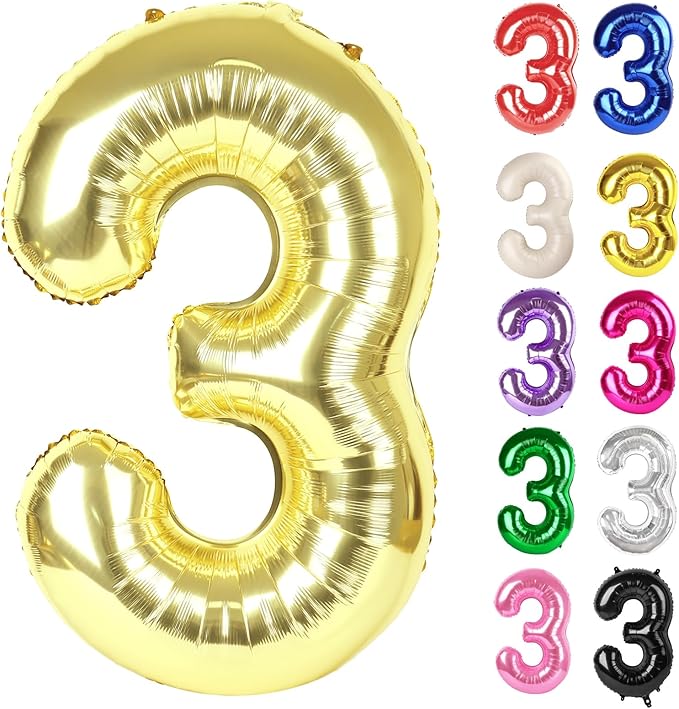 Champagne Gold Number 3 Balloon 40 Inch, White Gold 3 Balloon Number, 3rd Birthday Decorations, Light Gold Party Supplies for Boys Girls