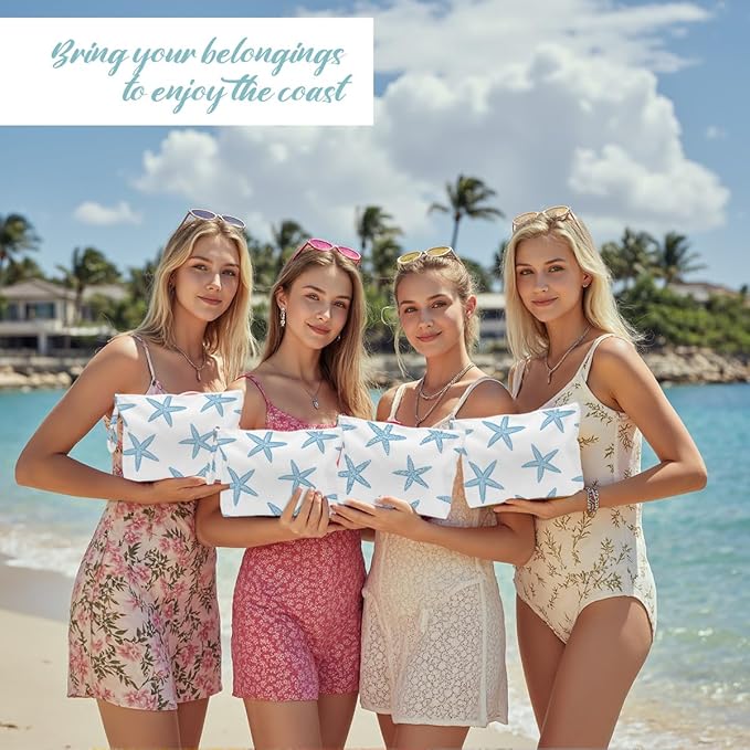 Fokongna 4PCS Favors Starfish Wet Bag Wet Dry Bag Beach Bags for Swimsuit Toiletry Bags Travel Essentials For Women, Beach Travel Gym for Swimsuit Dirty Diaper Gifts