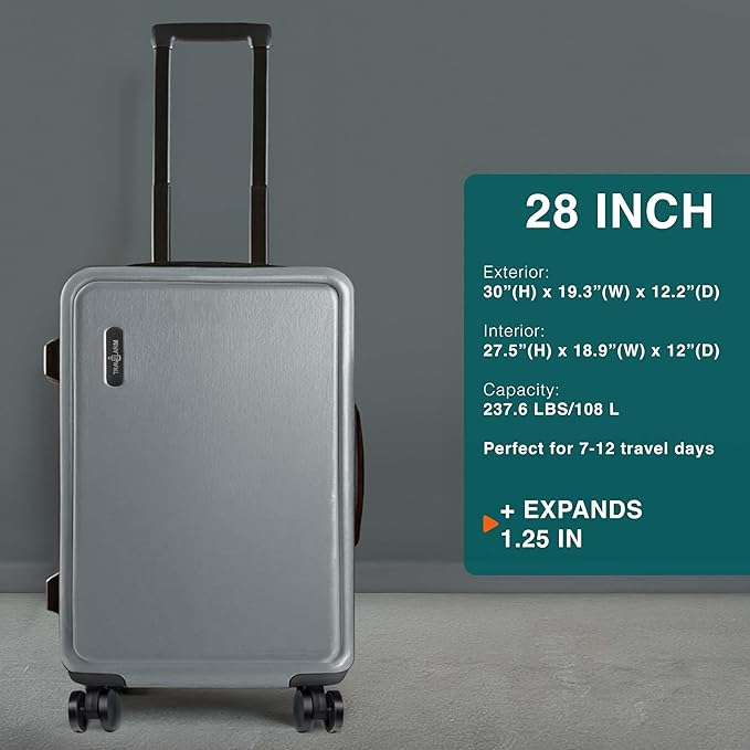 TRAVELARIM Luggage Sets 2 Piece, 24 Inch Suitcase and 28 Inch Luggage with Spinner Wheels, Durable Hard Shell Suitcase Set, Expandable Travel Suitcases with Wheels, Grey