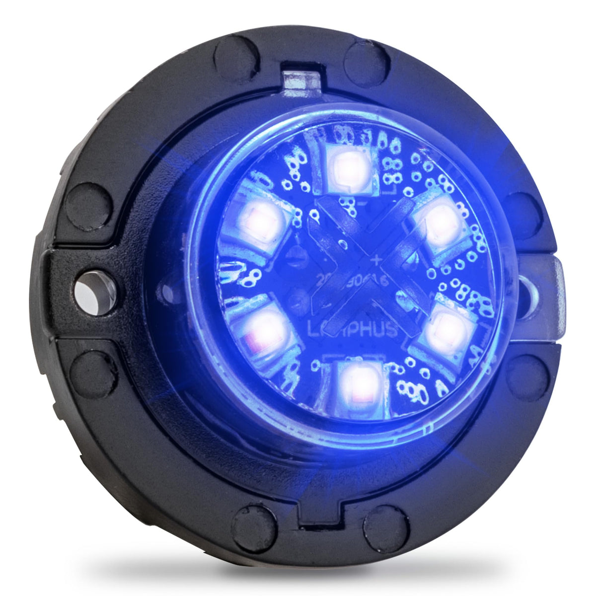 SnakeEye III Blue LED Hideaway Strobe Light [SAE Class 1] 12V 1 Inch Round Waterproof Wig Wag Emergency Flashing Hide Away Fire