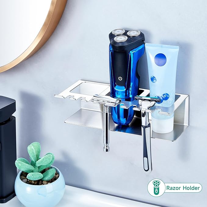 Electric Toothbrush Head Holders, Electric Toothbrush Holders Wall Mounted, Shower Electric Head Holder, Toothbrush and Toothpaste Holder, Tooth Brushing Holder for Bathroom (Silver, Large)
