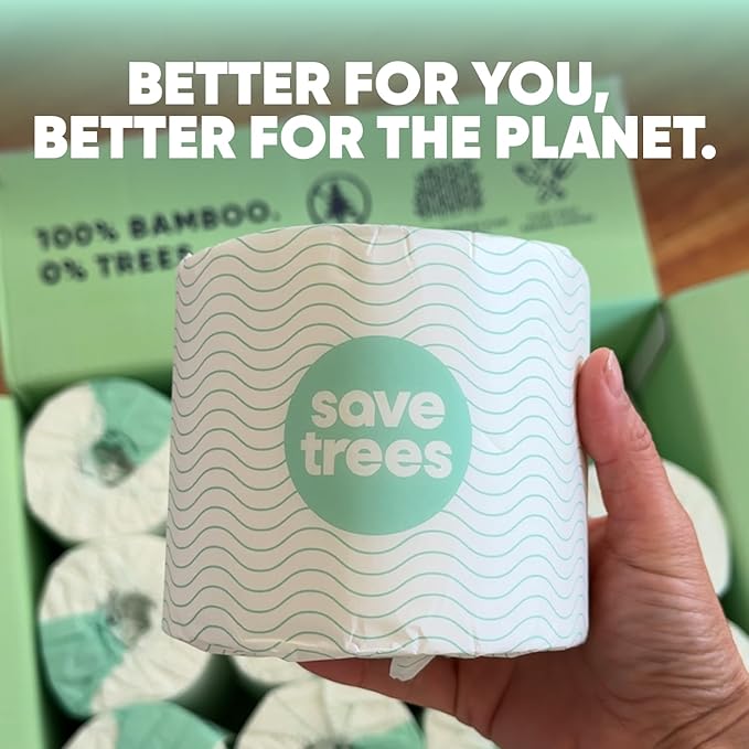 Save Trees Bamboo Toilet Paper -80 Rolls Of Septic Safe Organic Toilet Paper - 3-ply, 300 Sheets Per Roll - PFAs Free, FSC Certified, Plastic & Chemical Free -For Home, Boat& RV Use