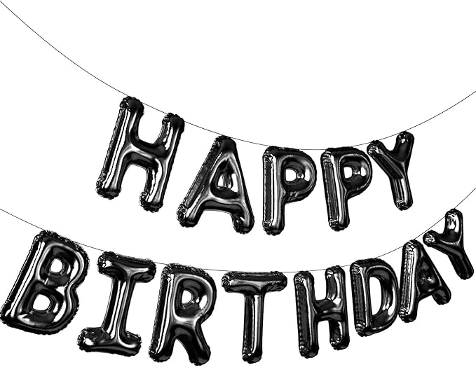 Happy Birthday Balloon, 16 Inch Black Mylar Foil, Unisex Party Decorations for Women, Men, Boys & Girls, Reusable