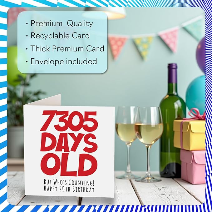 Stuff4 20th Birthday Card for Men Women Him Her - 7305 Days Old - Funny Adult Twenty Twentieth Happy Birthday Card for Brother Sister Son Daughter Cousin, 5.7 x 5.7 Inch Humor Joke Greeting Cards