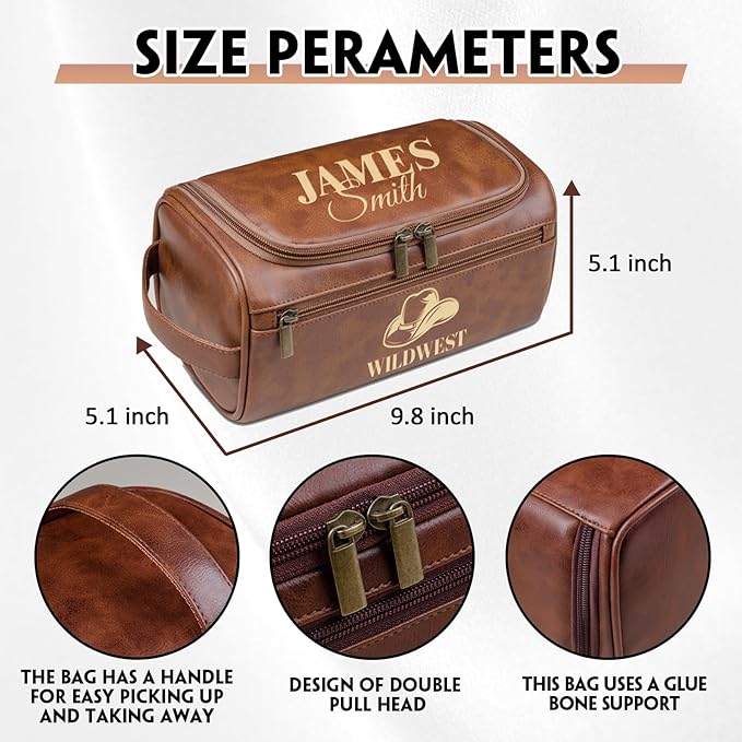 HDSD Personalized Toiletry Bag for Men,Engraved Name/Logo for Husband, Boyfriend, Dad, Wedding, Anniversary, Gift (Reddish Brown)